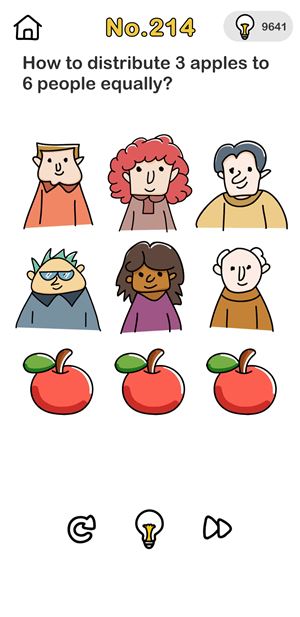Level 213 Wie verteilt man |3| Äpfel gleichmäßig auf |6| Leute?